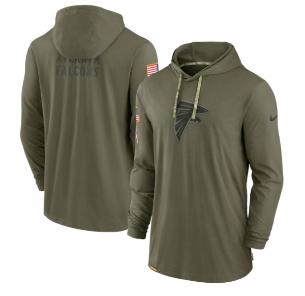 Men Atlanta Falcons 2022 Olive Salute to Service Tonal Pullover Hoodie