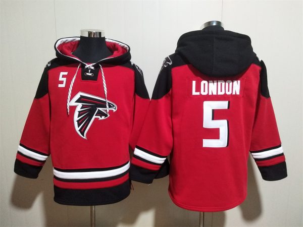 Men Atlanta Falcons #5 Drake London Red Ageless Must-Have Lace-Up Pullover Hoodie