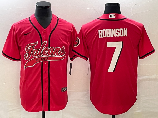 Men Atlanta Falcons #7 Bijan Robinson Red With Patch Cool Base Stitched Baseball Jersey
