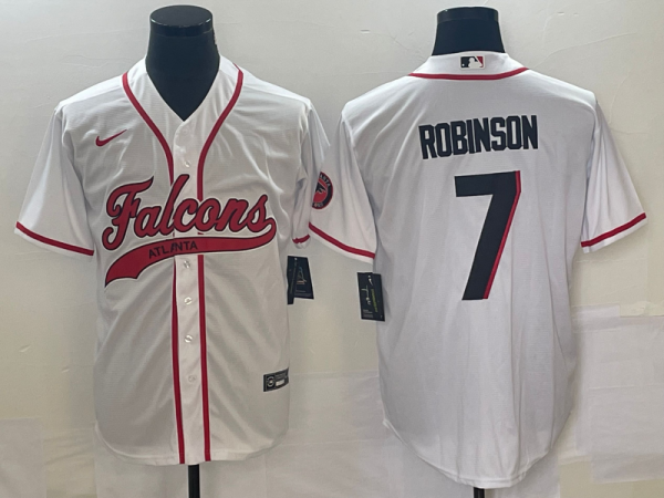 Men Atlanta Falcons #7 Bijan Robinson White With Patch Cool Base Stitched Baseball Jersey