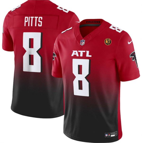 Men Atlanta Falcons #8 Kyle Pitts Red/Black 2023 F.U.S.E. With John Madden Patch Vapor Limited Stitched Football Jersey