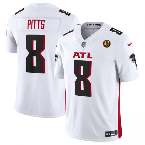Men Atlanta Falcons #8 Kyle Pitts White 2023 F.U.S.E. With John Madden Patch Vapor Limited Stitched Football Jersey