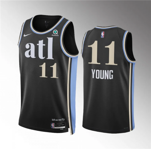 Men Atlanta Hawks #11 Trae Young 2023/24 Black City Edition Stitched Basketball Jersey