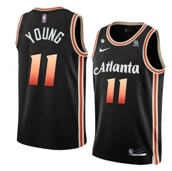Men Atlanta Hawks #11 Trae Young Black 2022/23 City Edition With NO.6 Patch Stitched Jersey