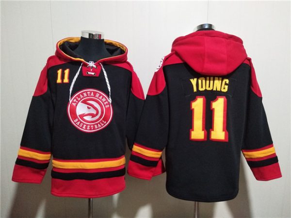 Men Atlanta Hawks #11 Trae Young Black/Red Lace-Up Pullover Hoodie