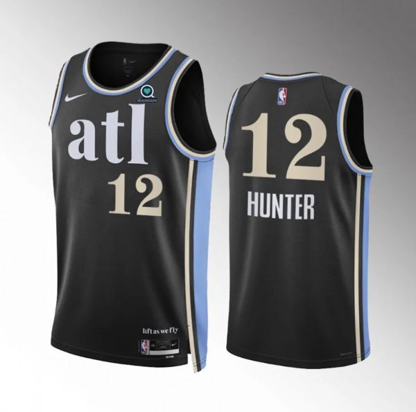 Men Atlanta Hawks #12 De'Andre Hunter 2023/24 Black City Edition Stitched Basketball Jersey