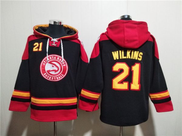 Men Atlanta Hawks #21 Dominique Wilkins Black/Red Lace-Up Pullover Hoodie