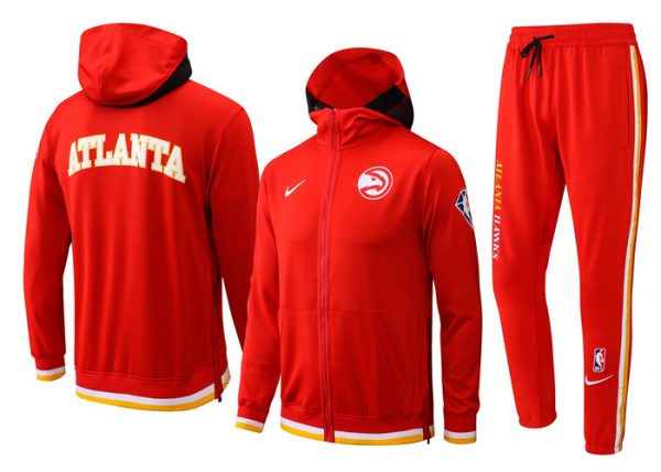 Men Atlanta Hawks 75th Anniversary Red Performance Showtime Full-Zip Hoodie Jacket And Pants Suit
