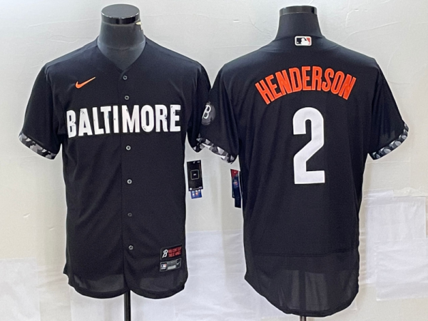 Men Baltimore Orioles #2 Gunnar Henderson Black 2023 City Connect Flex Base Stitched Baseball Jersey