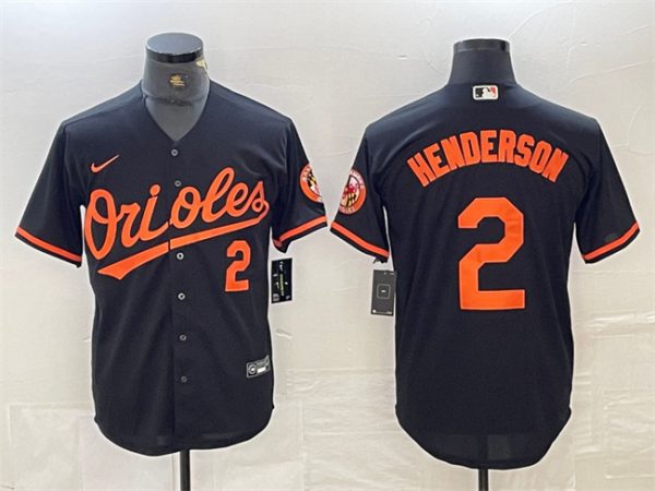 Men Baltimore Orioles #2 Gunnar Henderson Black Cool Base Stitched Jersey