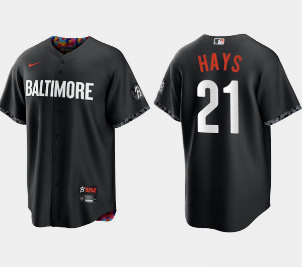 Men Baltimore Orioles #21 Austin Hays Black 2023 City Connect Cool Base Stitched Baseball Jersey