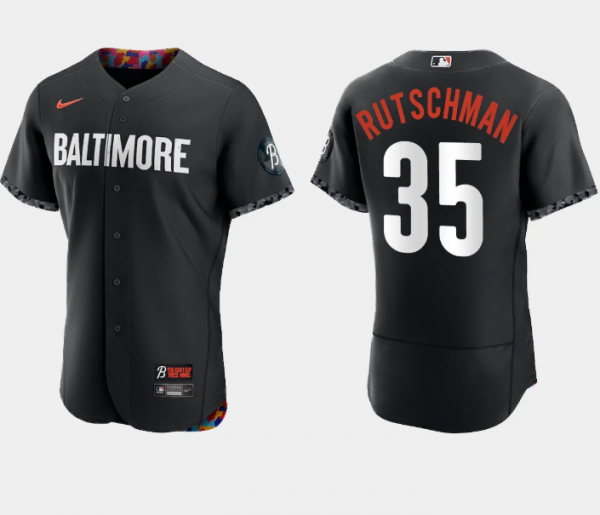 Men Baltimore Orioles #35 Adley Rutschman Black 2023 City Connect Flex Base Stitched Baseball Jersey