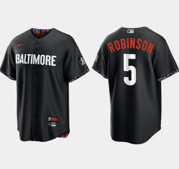 Men Baltimore Orioles #5 Brooks Robinson Black 2023 City Connect Cool Base Stitched Baseball Jersey