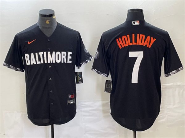 Men Baltimore Orioles #7 Jackson Holliday Black 2023 City Connect Cool Base Stitched Baseball Jersey