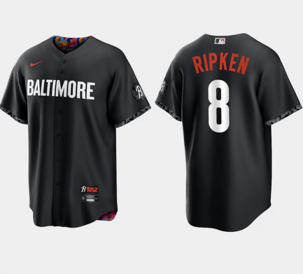 Men Baltimore Orioles #8 Cal Ripken Jr. Black 2023 City Connect Cool Base Stitched Baseball Jersey