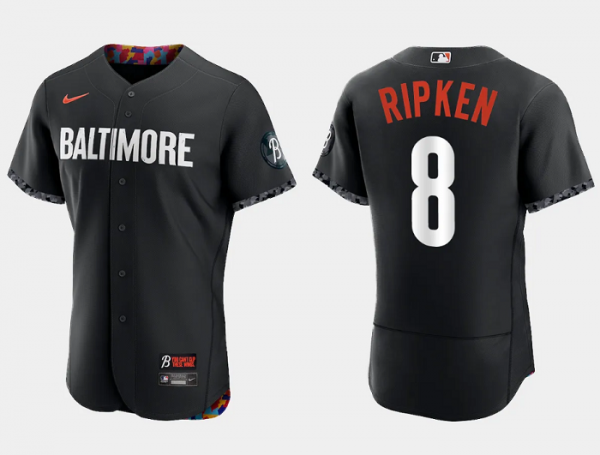 Men Baltimore Orioles #8 Cal Ripken Jr. Black 2023 City Connect Flex Base Stitched Baseball Jersey