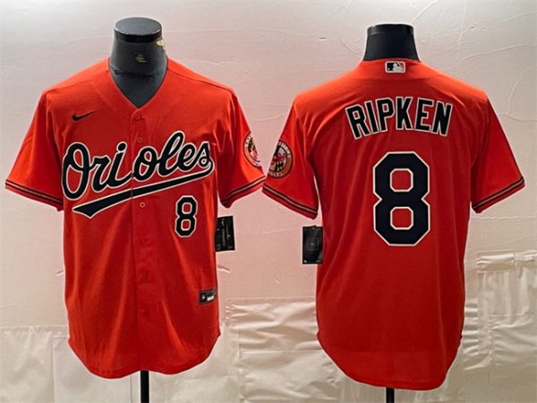 Men Baltimore Orioles #8 Cal Ripken Jr. Orange Cool Base Stitched Jersey