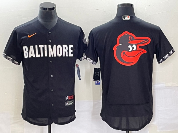 Men Baltimore Orioles Big Logo In Back Black 2023 City Connect Flex Base Stitched Baseball Jersey