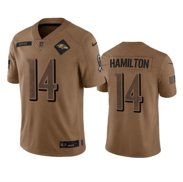Men Baltimore Ravens #14 Kyle Hamilton 2023 Brown Salute To Service Limited Jersey