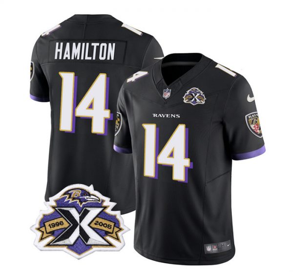Men Baltimore Ravens #14 Kyle Hamilton Black 2023 F.U.S.E With Patch Throwback Vapor Limited Jersey