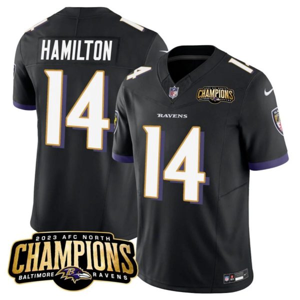 Men Baltimore Ravens #14 Kyle Hamilton Black 2023 F.U.S.E. AFC North Champions Vapor Limited Football Jersey