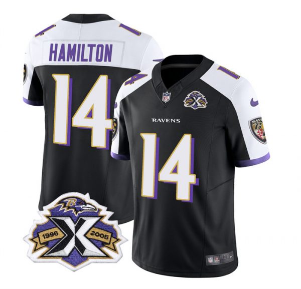 Men Baltimore Ravens #14 Kyle Hamilton Black/White 2023 F.U.S.E With Patch Throwback Vapor Limited Jersey