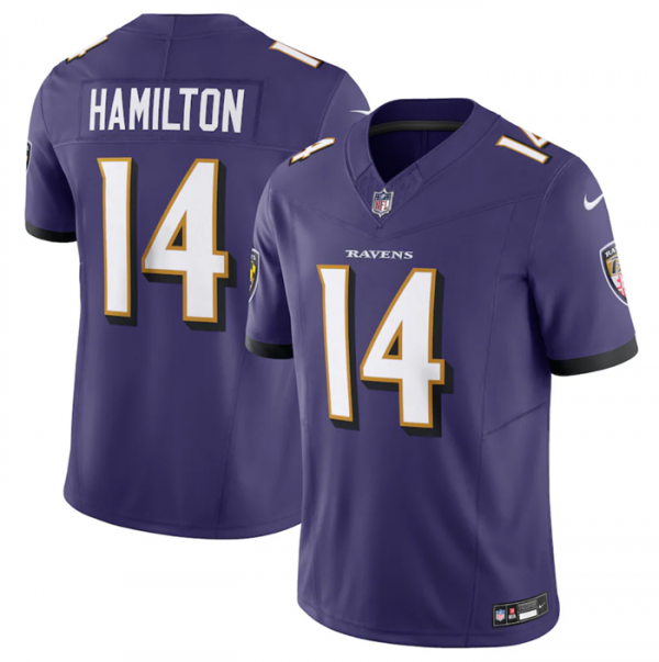 Men Baltimore Ravens #14 Kyle Hamilton Purple 2023 F.U.S.E Vapor Jersey