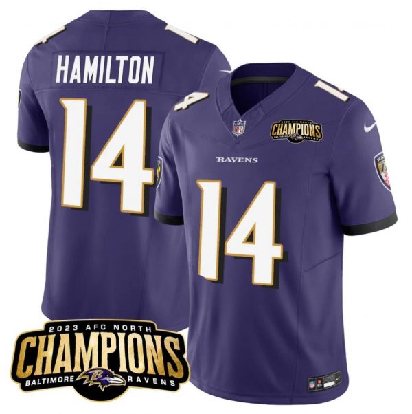 Men Baltimore Ravens #14 Kyle Hamilton Purple 2023 F.U.S.E. AFC North Champions Vapor Limited Football Jersey