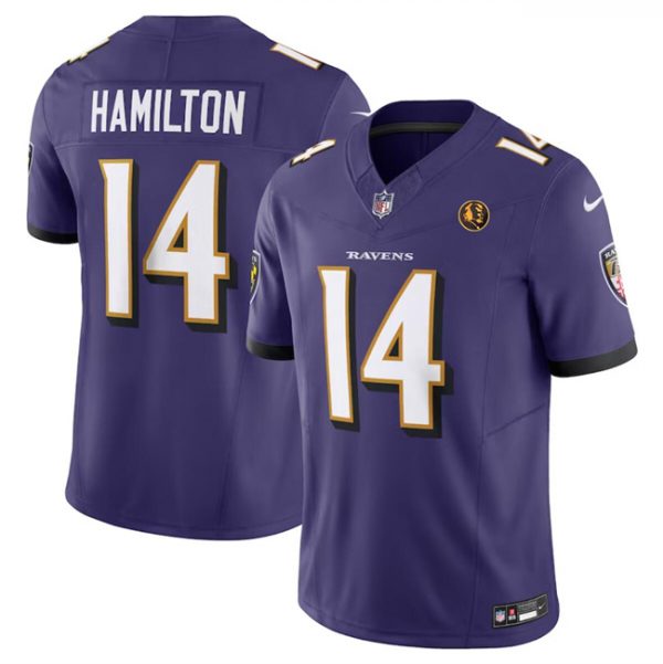 Men Baltimore Ravens #14 Kyle Hamilton Purple 2023 F.U.S.E. With John Madden Patch Vapor Limited Stitched Football Jersey