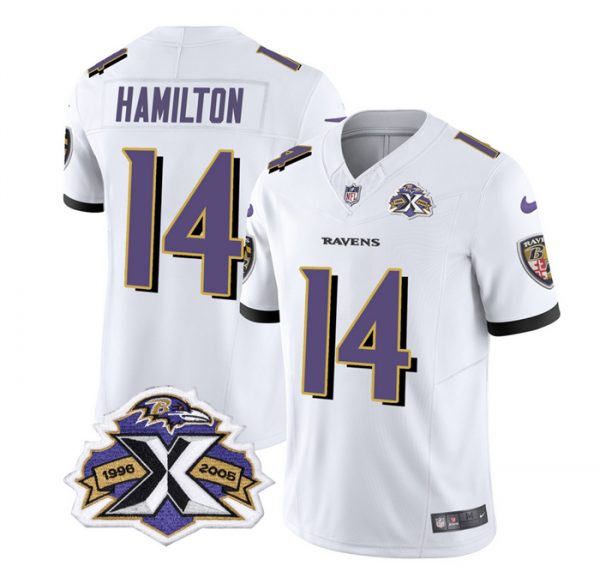 Men Baltimore Ravens #14 Kyle Hamilton White 2023 F.U.S.E With Patch Throwback Vapor Limited Jersey