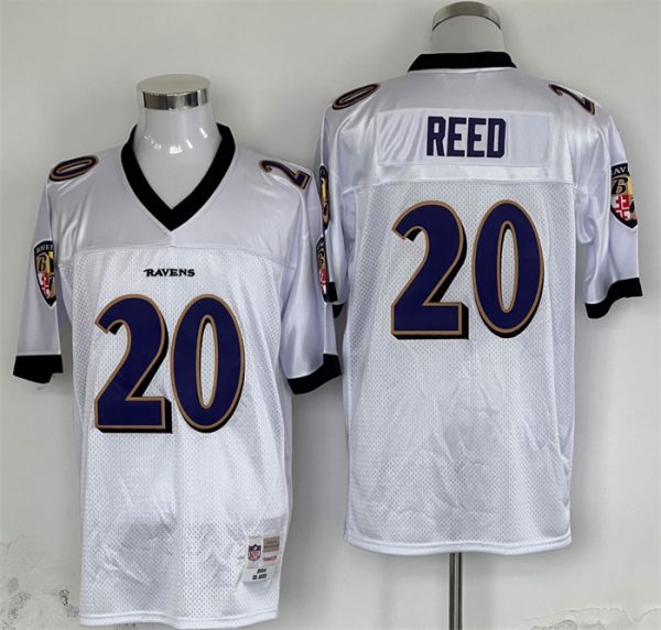 Men Baltimore Ravens #20 Ed Reed White Thrrowback Jersey