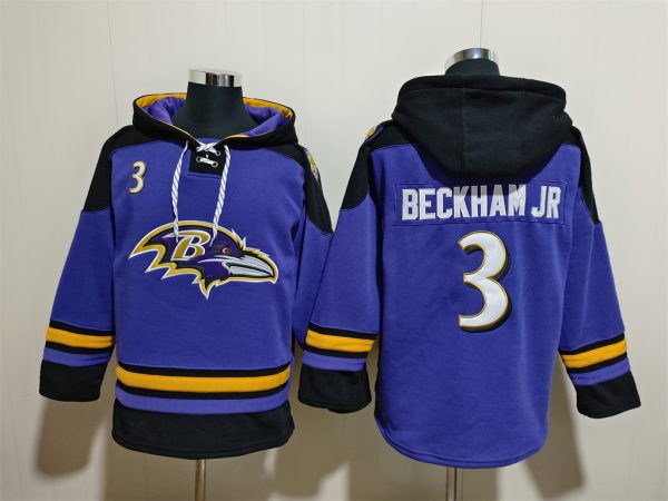 Men Baltimore Ravens #3 Odell Beckham Jr. Ageless Must-Have Lace-Up Pullover Hoodie