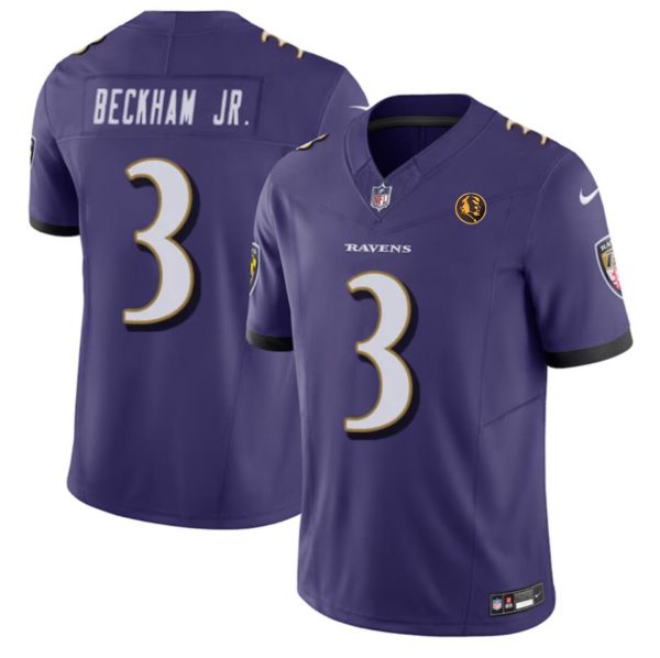 Men Baltimore Ravens #3 Odell Beckham Jr. Purple 2023 F.U.S.E. With John Madden Patch Vapor Limited Football Jersey