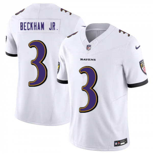 Men Baltimore Ravens #3 Odell Beckham Jr. White 2023 F.U.S.E. Vapor Untouchable Stitched Football Jersey