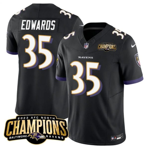 Men Baltimore Ravens #35 Gus Edwards Black 2023 F.U.S.E. AFC North Champions Vapor Limited Football Jersey