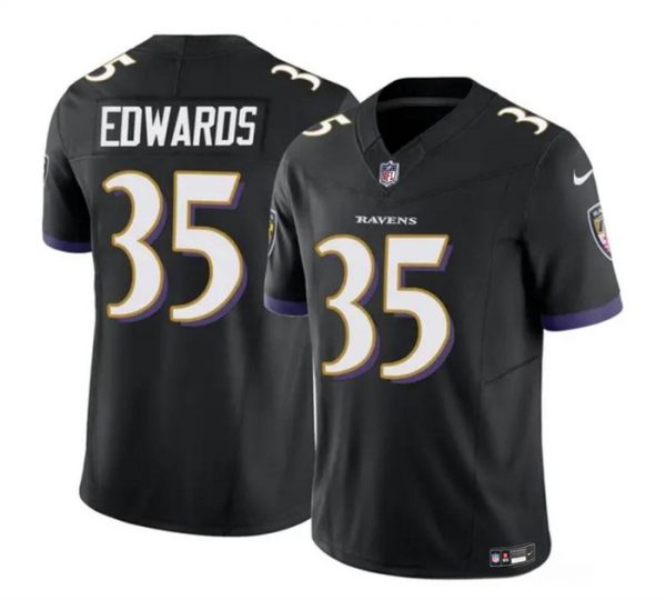Men Baltimore Ravens #35 Gus Edwards Black 2023 F.U.S.E. Vapor Limited Football Jersey