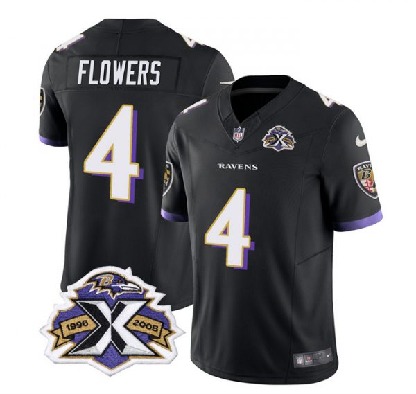 Men Baltimore Ravens #4 Zay Flowers Black 2023 F.U.S.E With Patch Throwback Vapor Limited Jersey