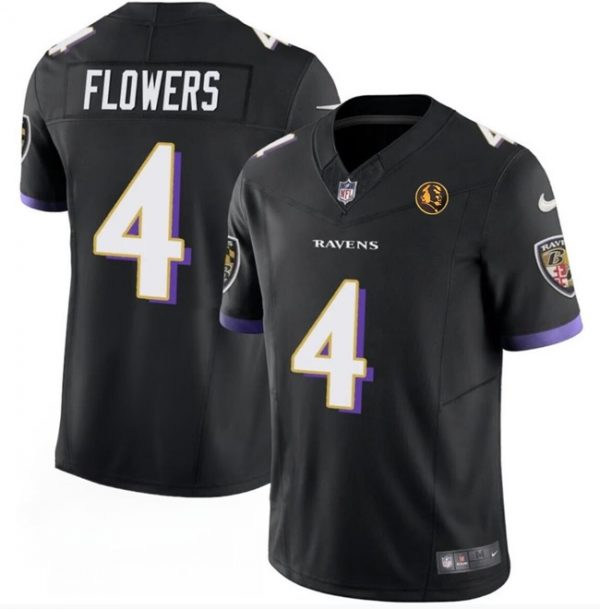 Men Baltimore Ravens #4 Zay Flowers Black 2023 F.U.S.E. With John Madden Patch Vapor Limited Football Jersey