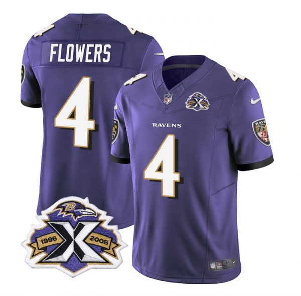 Men Baltimore Ravens #4 Zay Flowers Purple 2023 F.U.S.E With Patch Throwback Vapor Limited Jersey