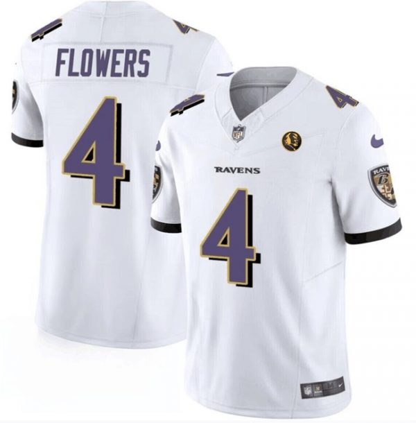 Men Baltimore Ravens #4 Zay Flowers White 2023 F.U.S.E. With John Madden Patch Vapor Limited Football Jersey