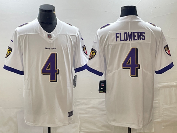 Men Baltimore Ravens #4 Zay Flowers White Vapor Untouchable Football Jersey