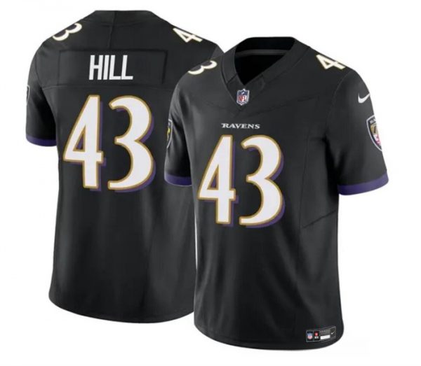 Men Baltimore Ravens #43 Justice Hill Black 2023 F.U.S.E. Vapor Limited Football Jersey