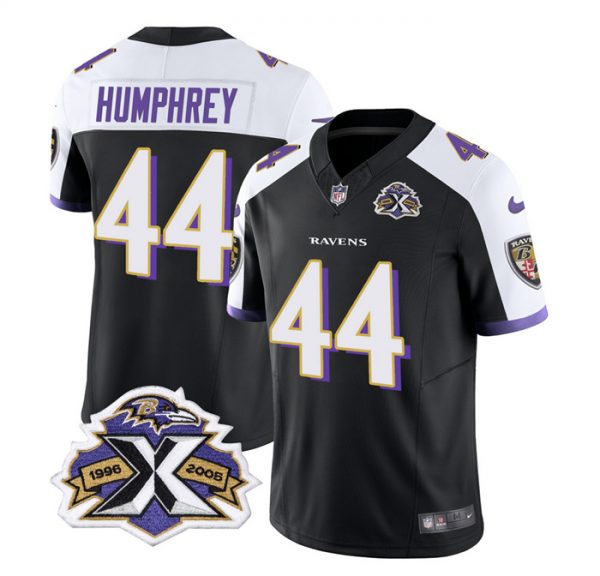 Men Baltimore Ravens #44 Marlon Humphrey Black/White 2023 F.U.S.E With Patch Throwback Vapor Limited Jersey