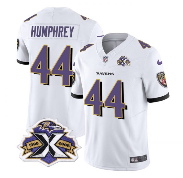 Men Baltimore Ravens #44 Marlon Humphrey White 2023 F.U.S.E With Patch Throwback Vapor Limited Jersey