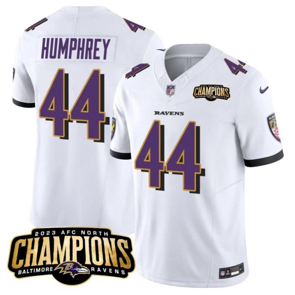 Men Baltimore Ravens #44 Marlon Humphrey White 2023 F.U.S.E. AFC North Champions Vapor Limited Football Jersey