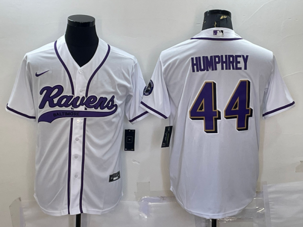 Men Baltimore Ravens #44 Marlon Humphrey White With Patch Cool Base Stitched Baseball Jersey
