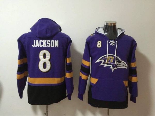 Men Baltimore Ravens #8 Lamar Jackson Ageless Must-Have Lace-Up Pullover Hoodie