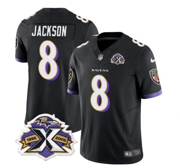 Men Baltimore Ravens #8 Lamar Jackson Black 2023 F.U.S.E With Patch Throwback Vapor Limited Jersey