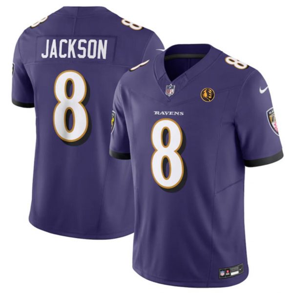 Men Baltimore Ravens #8 Lamar Jackson Purple 2023 F.U.S.E. With John Madden Patch Vapor Limited Football Jersey