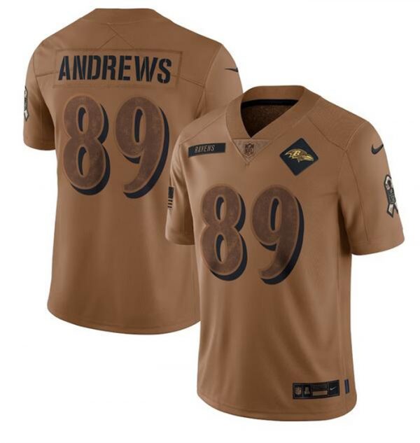 Men Baltimore Ravens #89 Mark Andrews 2023 Brown Salute To Service Limited Stitched Football Jersey